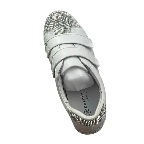 Women's Bernie Mev Odell Leather Sneaker White Rhinestones Memory Foam Sz 38/7 - Picture 4 of 7